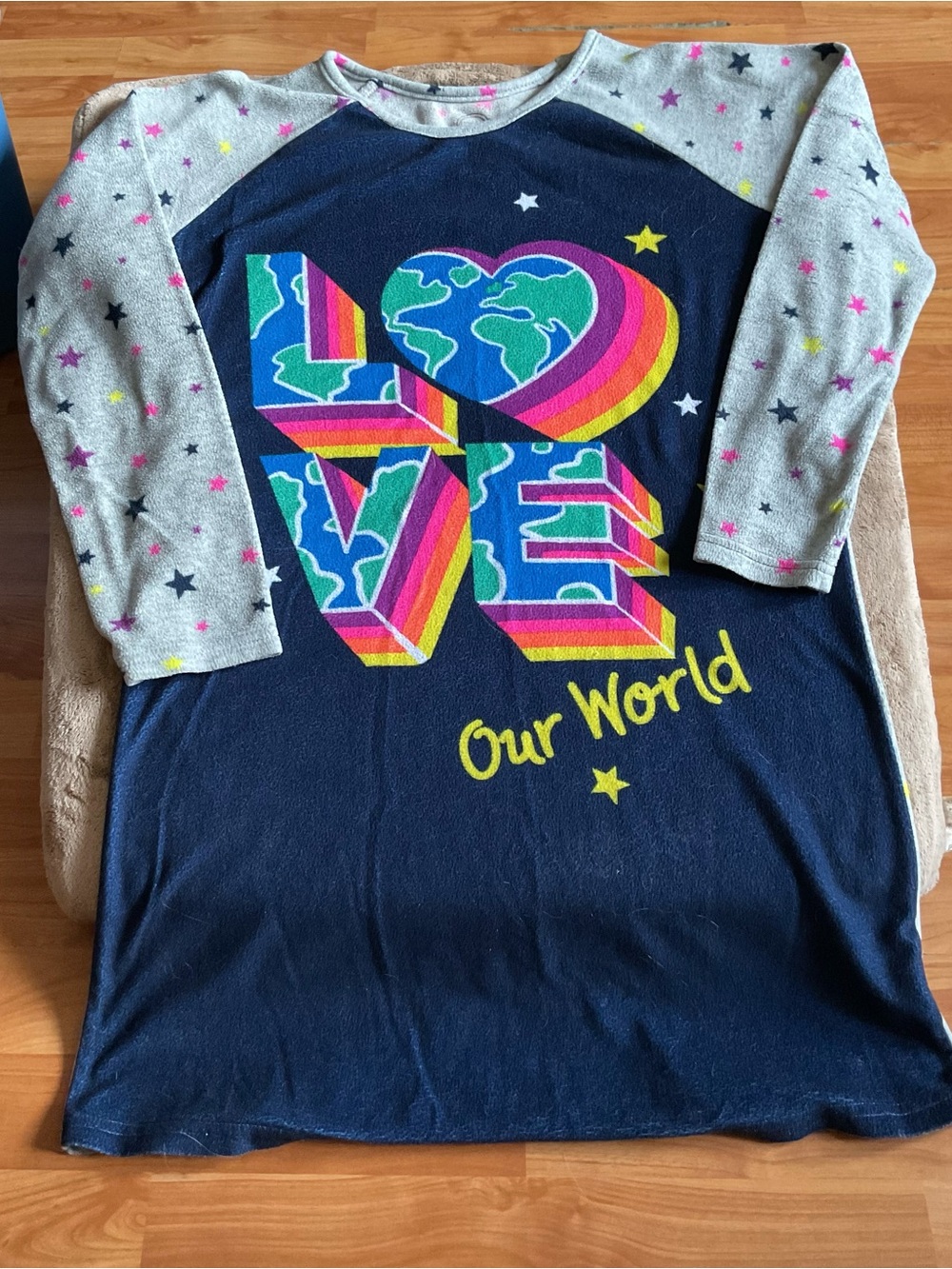 Navy Long Sleeve Fleece Nightgown with Rainbow LOVE Graphic